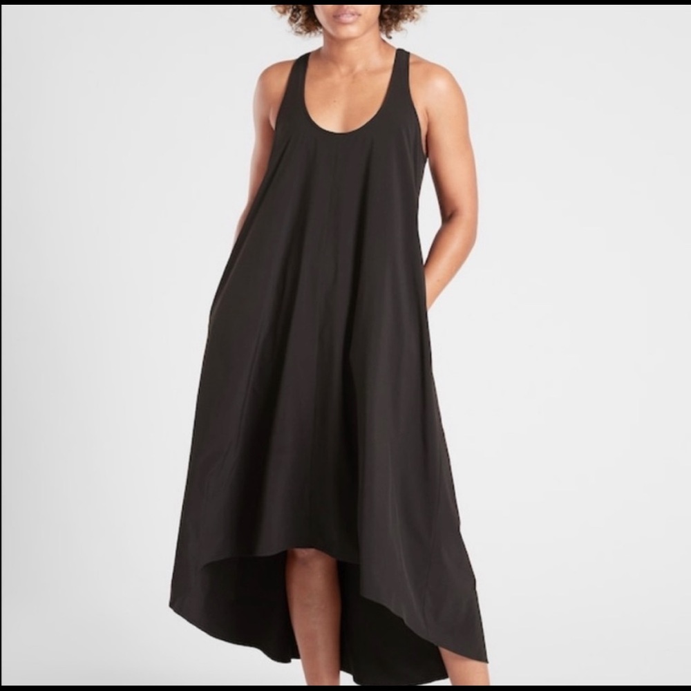 Athleta Presidio Flowy Black Asymmetric Hem Dress